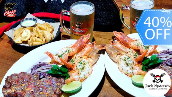 [Image: ¡Paga Q225 en Lugar de Q378 por 2 Platos Mar y Tierra que Incluye: 1 Libra de Puyazo + 1 Libra Camarones Jumbo en Salsa de Ajo + Papas Ajo-Perejil para Compartir + 2 Tarros de Cerveza de Barril Gallo Chopp!m]