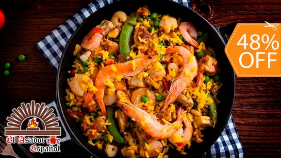 [Image: ¡Paga $29.50 en Lugar de $57 por Paella a Elección entre Mixta o de Carne para 4 + 1 Bandeja de Crema Catalana!m]