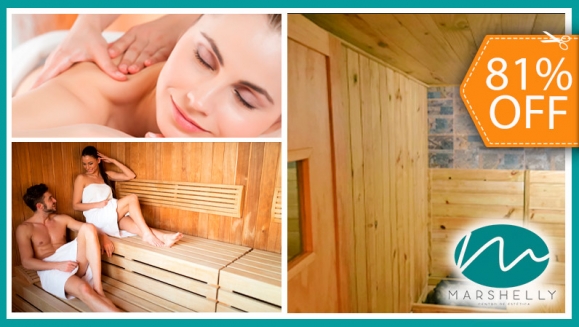 [Image: ¡Paga $22 en Lugar de $130 por 1 Masaje Relajante de 45 Minutos + 1 Terapia de Piedras Calientes + 45 Minutos de Sauna Finlandés para 2 Personas + 1 Ducha Fría + 1 Kit de 2 Toallas!m]