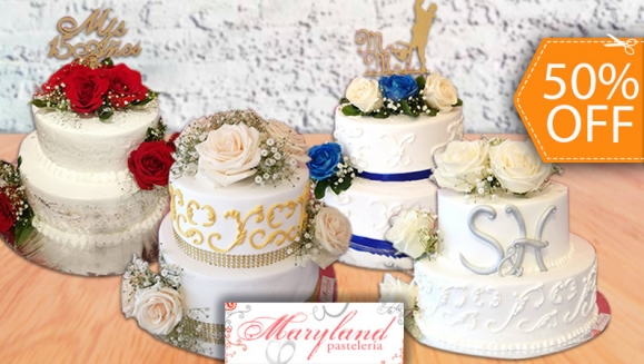 [Image: ¡Paga $60 en Lugar de $120 por Pastel de Boda o de 15 Años Decorado con Rosas Naturales, de 2 Pisos, de 60 Porciones con Relleno Premium + Iniciales o Números de Dulce!m]