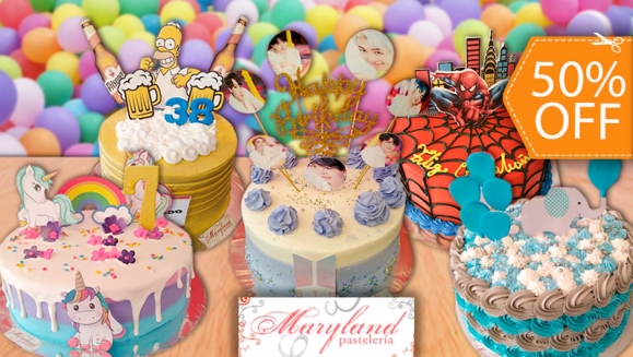 [Image: ¡Paga $32.50 en Lugar de $65 por Pastel Redondo de 40 Porciones con Relleno Premium a Elección + Decoración con Imagen Personalizada (No Comestible) + Número de Dulce + Cake Topper de Feliz Cumpleaños!m]