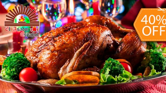 [Imagen:¡Paga $112 en Lugar de $187 por Banquete Navideño a Elección para hasta 12 Personas: Pavo Horneado (12-13 Lbs) o Lomo de Cerdo Relleno (8-9 Lbs) o Pierna de Cerdo (8-10 Lbs) o Paella Valenciana!]