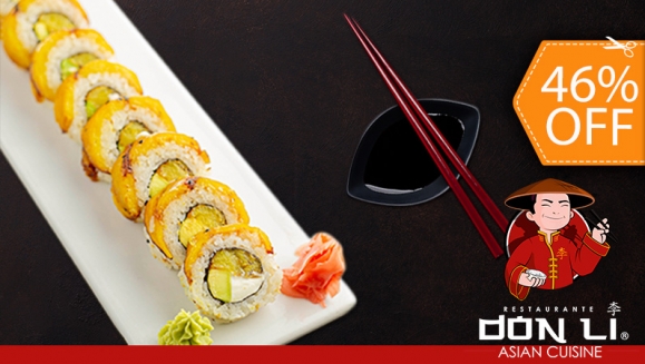 [Image: ¡Paga $13.99 en Lugar de $25.99 por 2 Rollos de Sushi a Elección entre Crunchy Crab, Plátano, Dancing, Honolulu o California) + 1 Orden de Wantanes + 1 Pichel de Té Verde o de Melocotón!m]
