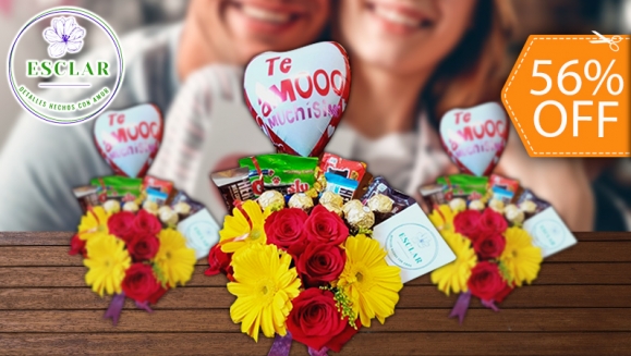 [Image: ¡Paga $20 en Lugar de $45 por Lindo Arreglo de Flores, Chocolates y Globo!m]