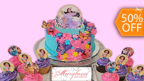 [Image: ¡Paga $30 en Lugar de $60 por Pastel Redondo de 20 Porciones con Relleno a Elección + Plaquita de Dulce + 10 Cupcakes con Pin Personalizado! ¡Solo 103 Cupones Disponibles!m]