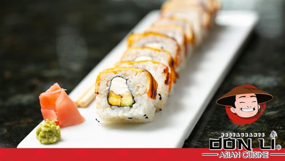 [Imagen:¡Paga $22 en Lugar de $44 por Banquete de Sushi hasta para 5 Personas que Incluye: 1 Crunchy Crab Roll + 1 Honolulu Roll + 1 California Roll + 1 Dancing Roll + 1 Plátano Roll + 1 Orden de Wantanes de Pollo + 1 Litro de Té Helado!]