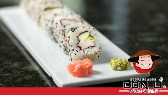 [Image: ¡Paga $22 en Lugar de $44 por Banquete de Sushi hasta para 5 Personas que Incluye: 1 Crunchy Crab Roll + 1 Honolulu Roll + 1 California Roll + 1 Dancing Roll + 1 Plátano Roll + 1 Orden de Wantanes de Pollo + 1 Litro de Té Helado!m]