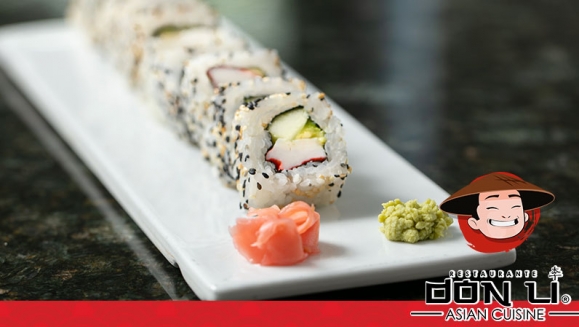 [Imagen:¡Paga $22 en Lugar de $44 por Banquete de Sushi hasta para 5 Personas que Incluye: 1 Crunchy Crab Roll + 1 Honolulu Roll + 1 California Roll + 1 Dancing Roll + 1 Plátano Roll + 1 Orden de Wantanes de Pollo + 1 Litro de Té Helado!]