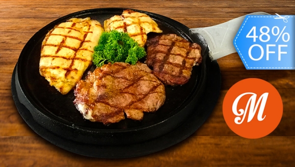 [Imagen:¡Paga Q179 en Lugar de Q345 por Exquisita Parrillada para 2 con: ½ Libra de Puyazo + ½ Libra de Pechuga de Pollo + ½ Libra de Chorizo Argentino + 2 Purés de Papas + 1 Ensalada de La Casa + Entrada + Bebidas!]