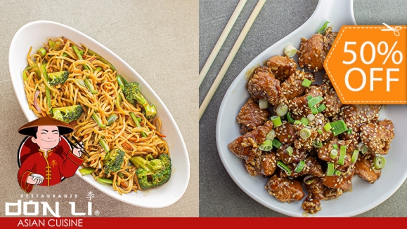 [Image: ¡Paga $15 en Lugar de $29.96 por Banquete Asiático para 2-3 Personas: Orden de Pollo Agridulce, Teriyaki o A La Naranja + Tacos de Res + Chow Mein + Pichel de Té Verde o Melocotón!m]