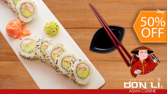 [Imagen:¡Paga $24 en Lugar de $48 por Banquete de Sushi hasta para 5 Personas que Incluye: 1 Crunchy Crab Roll + 1 Honolulu Roll + 1 Manhattan Roll + 1 Char Siu Roll + 1 California Roll + 1 Orden de Wantanes de Pollo + 1 Pichel De Té Helado!]