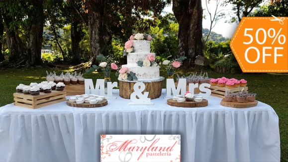 [Image: ¡Paga $130 en Lugar de $260 por Pastel de 100 Porciones con Relleno Premium + Mesa de Postres + Montaje Especial!m]