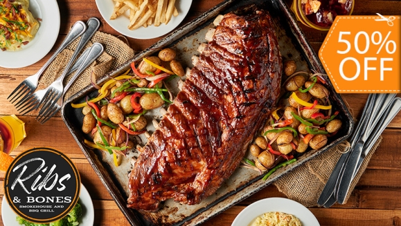 [Image: ¡Paga $23 en Lugar de $45.95 por 1 Smoke House Ribs Platter para 3-4 Personas que Incluye: 3 Libras de Costilla Ahumada con Baño de Salsa Barbacoa + 1 Libra de Papas Baby + 2 Mazorcas de Maíz + Pan Bollo!m]