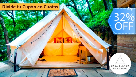 [Imagen:¡Paga Q699 en Lugar de Q1,028 por Estadía para 2 Personas en Carpa de Lujo Equipada con: Deck Privado + Camas + Baño + Churrasquera + Utensilios de Cocina + Filtro de Agua + Fogata + Uso de Jacuzzi y Más!]