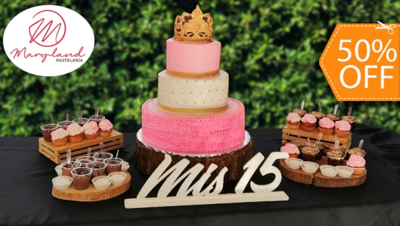 [Image: ¡Paga $130 en Lugar de $260 por Pastel de 100 Porciones con Relleno Premium + Mesa de Postres + Montaje Especial!m]