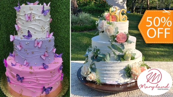 [Image: ¡Paga $115 en Lugar de $230 por Pastel de 3 Pisos de 100 Porciones con Relleno Premium Decorado con Rosas Naturales o Mariposas en Papel de Arroz!m]
