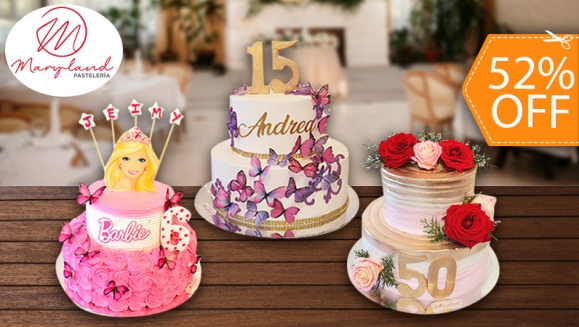 [Image: ¡Paga $55 en Lugar de $115 por Pastel de 2 Pisos, de 50 Porciones con Relleno Premium + Decoración a Elección!m]