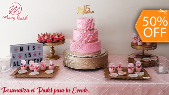 [Image: ¡Paga $130 en Lugar de $260 por Pastel de 100 Porciones con Relleno Premium + Mesa de Postres + Montaje Especial!m]