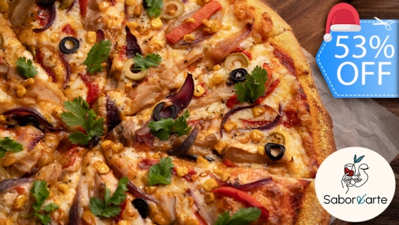 [Image: ¡Paga Q99 en Lugar de Q210 por Menú Gourmet para 2 con Pizza Artesanal de Especialidad a Elección o 2 Hamburguesas Gourmet + 2 Bebidas Naturales!m]