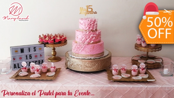 [Image: ¡Paga $130 en Lugar de $260 por Pastel de 100 Porciones con Relleno Premium + Mesa de Postres + Montaje Especial!m]