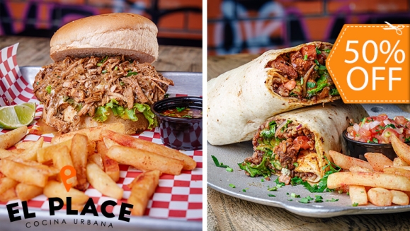 [Image: ¡Paga $12 y Consume $24 en el Menú de El Place: Hamburguesas, Tacos, Burritos, Entradas, Bebidas y Postres!m]