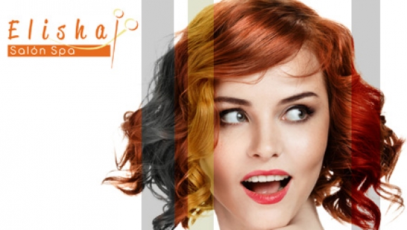 [Image: ¡Paga $23 en lugar de $115 por Tinte Completo o Mechas + Tratamiento de Color + Limpieza de Puntas + 1 Planchado + Manicure Spa + Maquillaje de Uñas en Manos + Depilación de bozo y ceja en Elisha Salón! Recibe 1 planchado adicional en 2da visita.m]