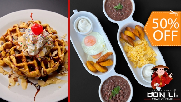 [Image: ¡Paga $10.49 en Lugar de $20.97 por 2 Desayunos Típicos + 1 Mochi Waffle!m]