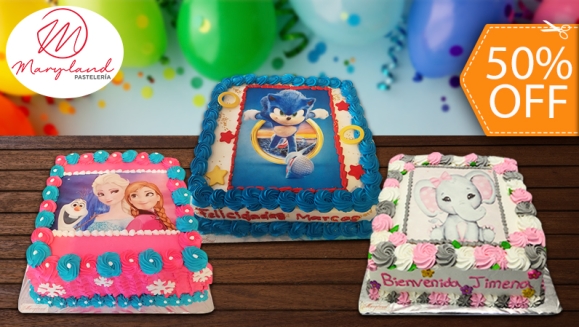 [Image: ¡Paga $45 en Lugar de $90 por Pastel Cuadrado de 60 Porciones con Relleno a Elección + Decoración con Fotografía o Imagen Impresa en Papel Comestible de Arroz + Accesorios de Dulce!m]