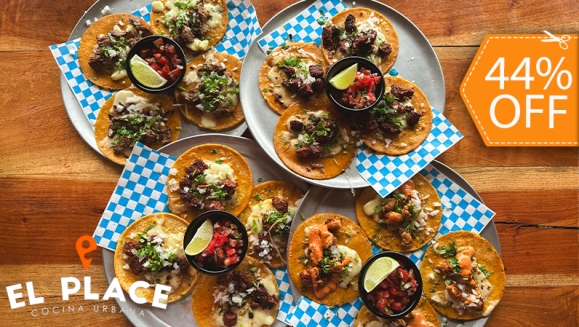 [Image: ¡Paga $19 en Lugar de $33.80 por 4 Órdenes de Tacos (4 Tacos Cada Orden) a Elección entre: Res, Pollo o Al Pastor + 2  Picheles de Limonada o Té!m]