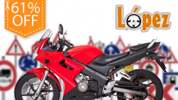 [Image: ¡Paga $35 en lugar de $90 por 10 clases prácticas de manejo para motos de 45 minutos + 5 clases teóricas en Escuela de Manejo López! Recibe 30% de descuento adicional en las pruebas de aptitudes vialesm]