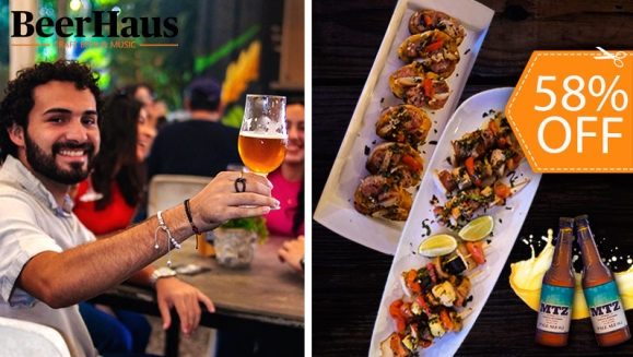 [Image: ¡Paga $15 en Lugar de $35.75 por 4 Cervezas Artesanales a Elección + Pinchos Mixtos + 1 Orden de Tapas del Chef en Beerhaus!m]