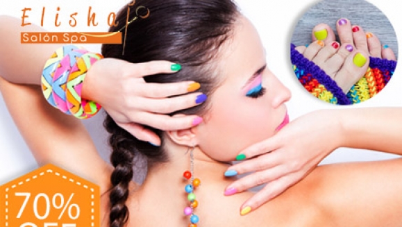 [Image: ¡Paga $15 en lugar de $50 por Manicure Spa + Pedicure Spa + Esmaltado de Uñas en Manos y Pies + Lavado Spa + Secado o Planchado + Tratamiento Capilar de Keratina + Depilación de Ceja y Bigote en Elisha Salón!m]