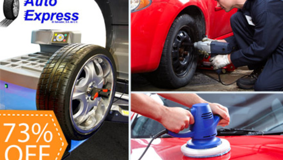 [Image: ¡Paga $15 en lugar de $55 por Alineado Computarizado + Balanceo en 4 Llantas + Rotación de Llantas Completa + Lavado y Pasteado a Máquina 3M + 1 Aroma para Vehículo en Auto Express!m]