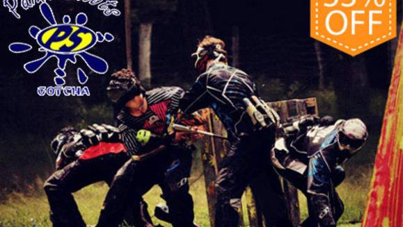 [Image: ¡Paga Q75 en vez de Q160 por paquete de gotcha para 2 personas que incluye 100 paintballs por persona + máscara, marcadora semiautomática, protector de cuello, chaleco, camisa, tapón de seguridad y recarga de aire ilimitada en Paint Shots Gotcha!m]