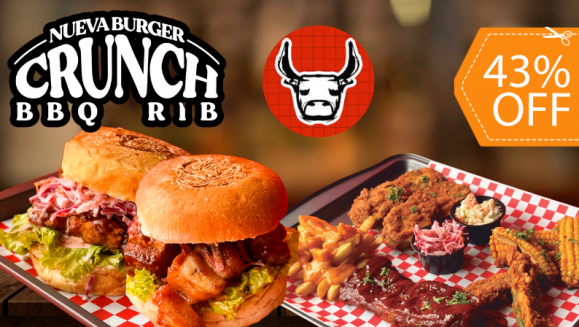 [Image: ¡Punta Toro para 2! ¡Paga $20 en Lugar de $34.85 por 1 Hamburguesa de Riblets + 1 Hamburguesa de Panceta de Cerdo + 1 Bandeja de Costillas y Papas Fritas con Queso + 2 Tés Helados + 2 Cafés Americanos!m]