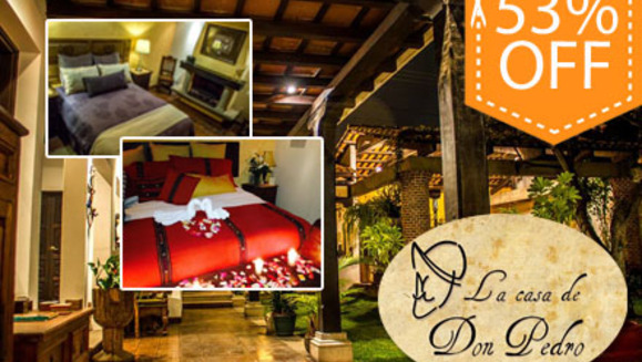 [Image: ¡Paga Q499 en lugar de Q1070 por Estadía de una noche para 2 que incluye: Decoración Romántica de Habitación (Cama Queen o King)  + 1 Botella Appletizer y boquitas + 2 desayunos típicos e impuestos incluidos en Hotel La Casa de Don Pedro!m]