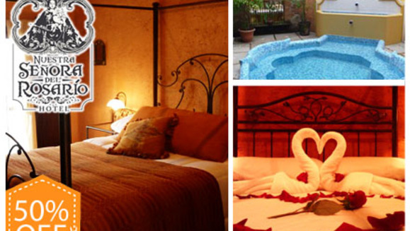 [Image: ¡Paga Q480 en vez de Q950 por Estadía para 2 personas con impuestos incluidos en Jr. Suite + 2 Desayunos + Uso de jacuzzi e instalaciones en Hotel Nuestra Señora del Rosario, Antigua Guatemala!m]