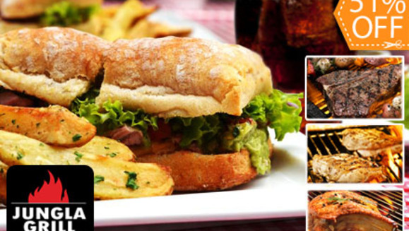 [Image: ¡Paga Q48 en vez de Q97 por Delicioso Combo de Sándwich que incluye: Sándwich de Carne Premium a la Parrilla a elección + Papas Fritas o Ensalada + Bebida Natural a Elección en La Jungla Grill!m]