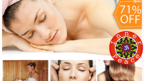 [Image: ¡Paga $20 en lugar de $69 por 1 Masaje Relajante + 1 Masaje de Piedras Calientes + 1 Sesión de Sauna + Lavado de Cabello + Tratamiento Capilar S Factor de TIGI + Planchado o Pistoleado en Inner Peace!m]