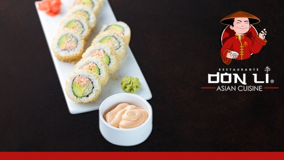 [Image: ¡Paga $13.99 en Lugar de $25.99 por 2 Rollos de Sushi a Elección entre Crunchy Crab, Plátano, Dancing, Honolulu o California) + 1 Orden de Wantanes + 1 Pichel de Té Verde o de Melocotón!m]