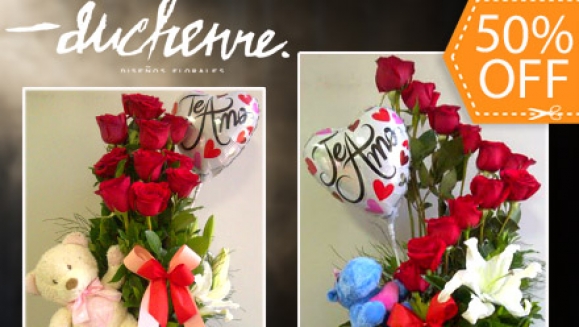 [Image: ¡Paga $25 en vez de $50 por Arreglo Floral de Lirios y Rosas que incluye: 1 Docena de Rosas + 1 Lirio + 1 Peluche + 1 Globo en Duchenne Diseños Florales!m]