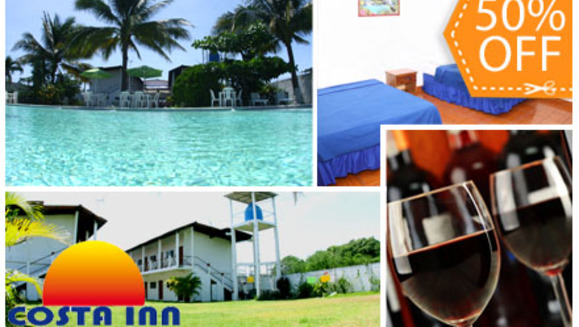 [Image: ¡Paga $40 en lugar de $80 por Estadía de 2 días y 1 noche para 4 personas + 2 desayunos Continentales + 1 Botella de Vino en Hotel Costa Inn, Costa del Sol! ¡Sólo 103 cupones disponibles!m]