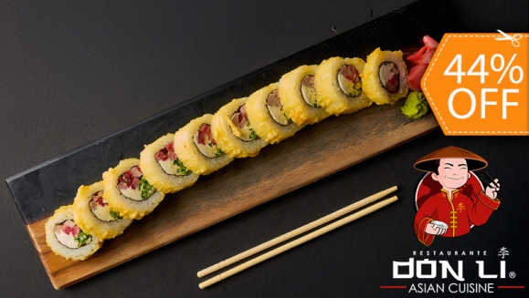 [Image: ¡Deleite Asiático en Don Li! ¡Paga $20 en Lugar de $35.45 Por Menú para 2 con: 2 Sushi Rolls a Elección entre California, Crunchy, Boneless, Crunchy Crab, Honolulu o Char Siu Roll + Orden de Wantán de Pollo + Postre + Pichel de Té Helado!m]