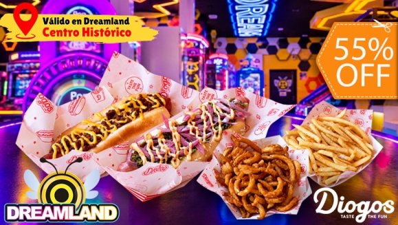 [Image: ¡Dreamland Llega al Centro Histórico! ¡Paga $19 en Lugar de $41.98 por 2 Hot Dogs + 2 Papas + 2 Sodas + $30 de Saldo para Jugar!m]