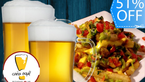 [Image: ¡Paga Q59 en lugar de Q120 por Combo para 2 que incluye: Exclusivo Plato de Papas de la casa + 2 Tarros de Cerveza Nacional Seleccionada en Restaurant-Bar Caña Aquí! ¡En Design Center!m]