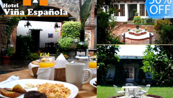 [Image: ¡Paga Q299 en vez de Q600 por Estadía de una noche para 2 Personas en Habitación Doble o Suite Junior + 2 Desayunos + Impuestos Incluidos en Hotel Viña Española en Antigua Guatemala!m]