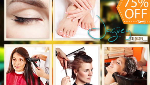 [Image: ¡Paga $20 en vez de $79 por Paquete de Salón que incluye: 5 Planchados o Secados + 5 Lavados Spa + 5 Tratamientos + 1 Corte o Limpieza de Puntas + 2 Depilaciones de Ceja y Bigote + 1 Depilación de Mentón + 1 Manicure Spa o 1 Pedicure Spa en Jagüey!m]