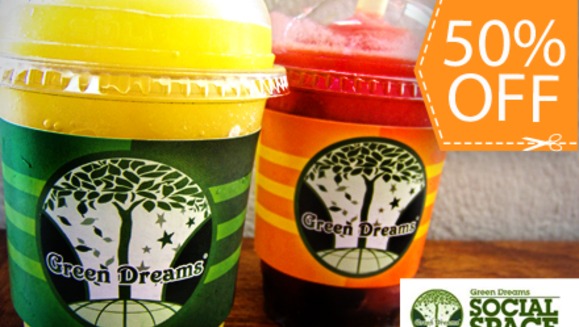 [Image: ¡Paga $7 y consume $14 en todas las deliciosas y naturales bebidas de Green Dreams Social Space!m]
