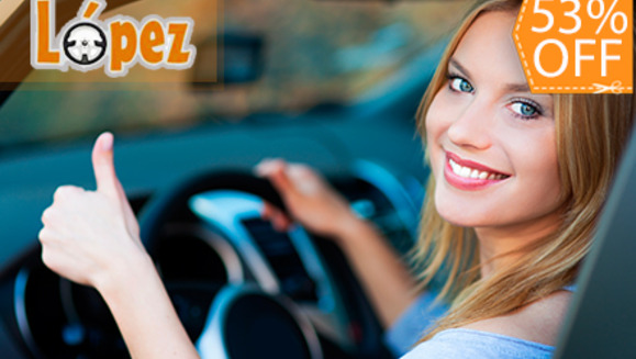[Image: ¡Paga $55 en lugar de $118 por 12 Clases Prácticas + 5 Clases Teóricas + 2 Instructorías de Mecánica Básica + Preparación para Exámenes de Licencia en Escuela de Manejo López!m]