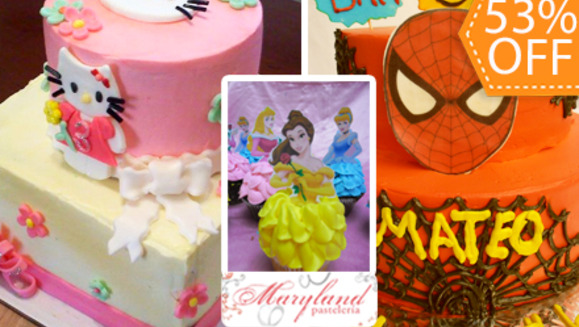 [Image: ¡Paga $28 en lugar de $60 por Pastel Decorado de 40 porciones o 35 Cupcakes decorados sabor a elección en Maryland Pastelería!m]